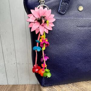 Daisy Pink Flower Leather Bag Charm Genuine Leather Purse Crossbody Keychain